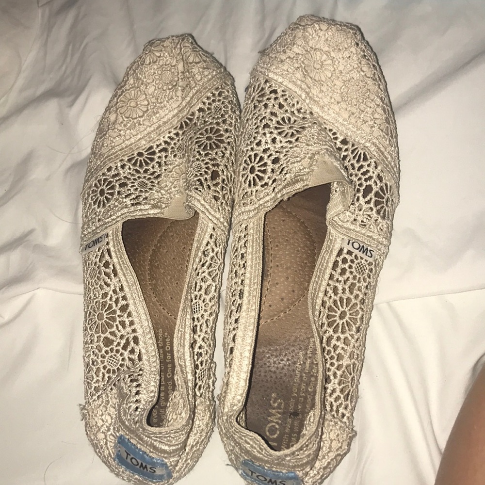 White crochet Toms